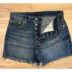 Lucky Brand Mom High Rise Denim Shorts Med. Wash Button Fly Frayed Hem Size 6/28